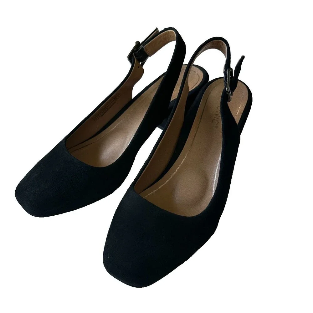 Vionic Nareen Plaza Black Suede Slingback Block Heel Comfort Shoes Size 10